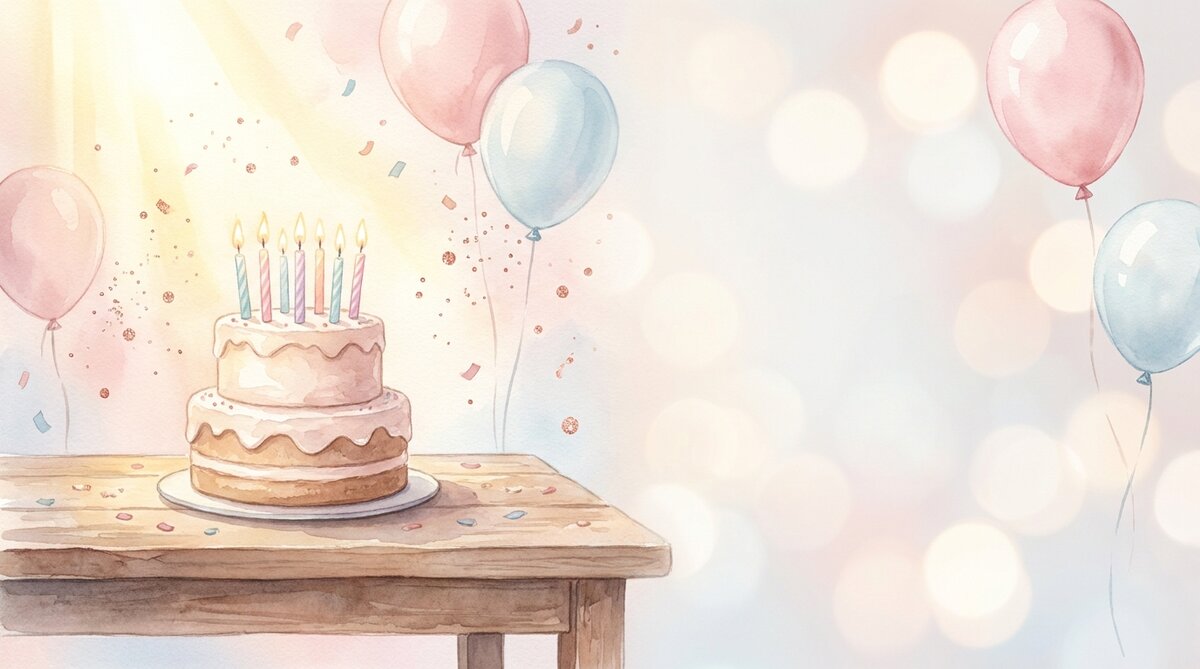 Birthday award certificate guide - watercolor illustration of cake and balloons