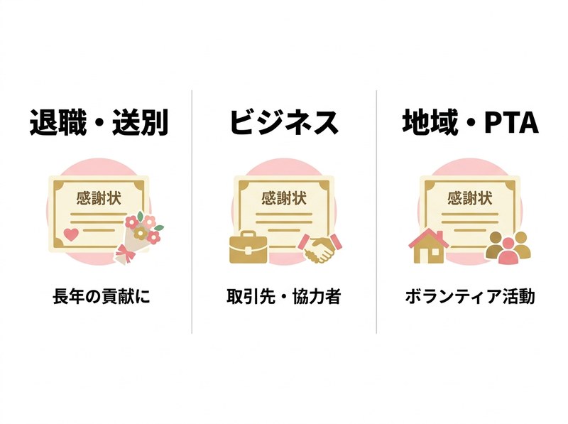 感謝状の3つの主要シーン - 退職・送別 / ビジネス / 地域・PTA