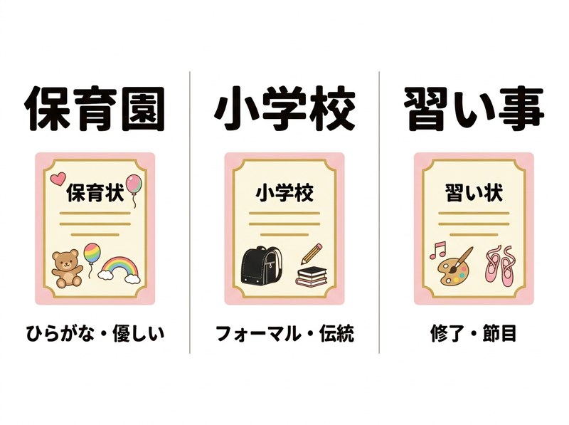 卒業証書3つの段階 - 保育園 / 小学校 / 習い事