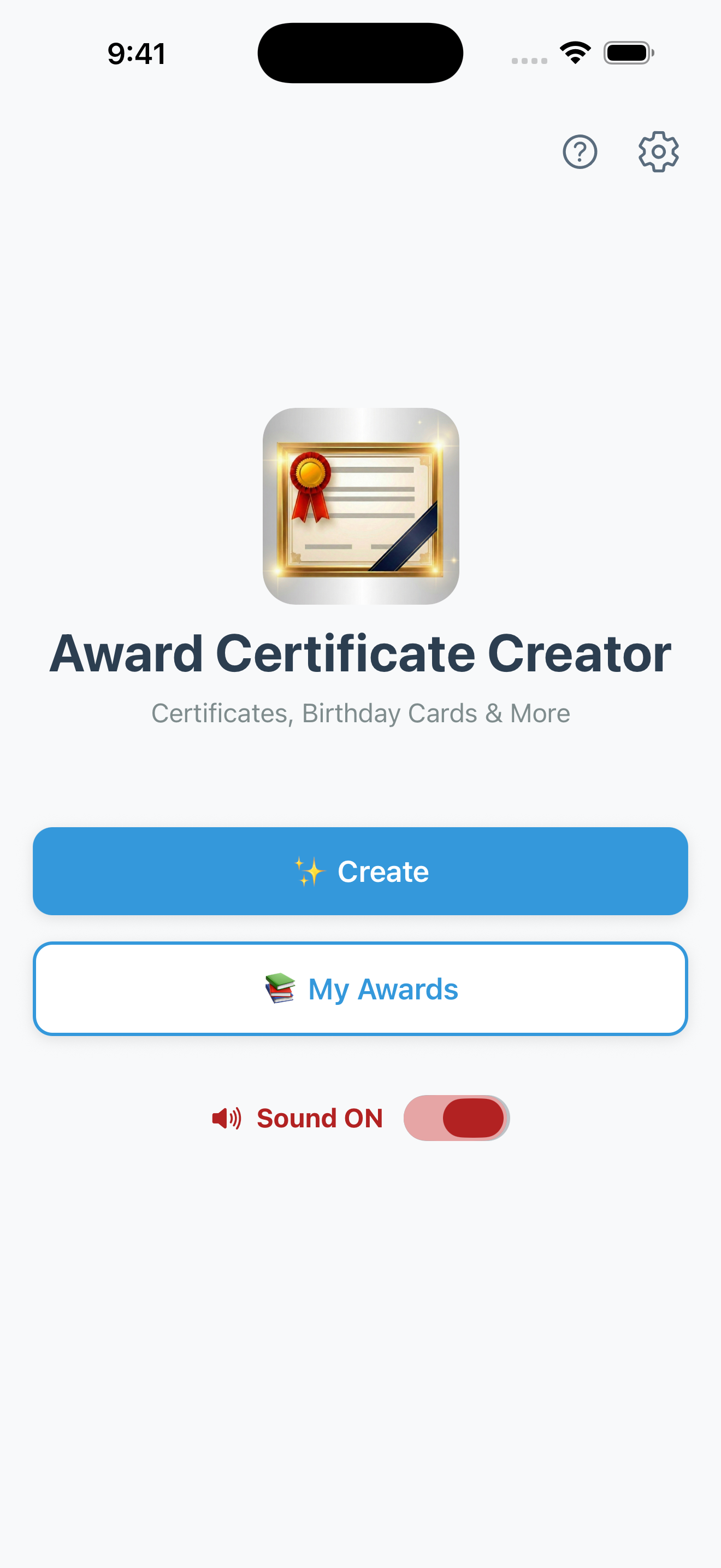 Award Certificate Creator home screen - sports day template selection