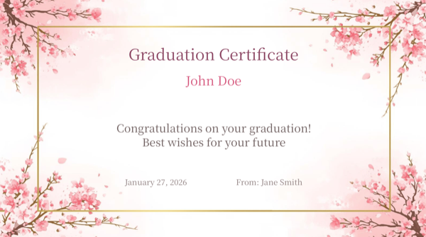 Sakura graduation certificate created with the app
