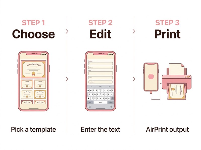Three iPhone certificate steps - Choose / Input / Print