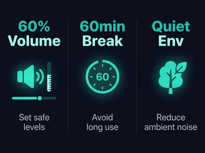 Three earphone hearing protection tips - 60% / 60min / Quiet
