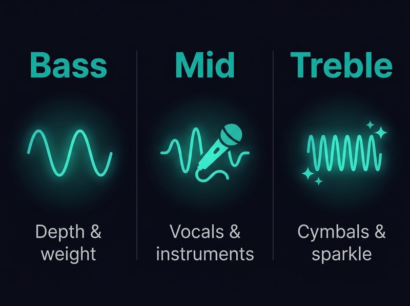 Three EQ bands - Bass / Mid / Treble