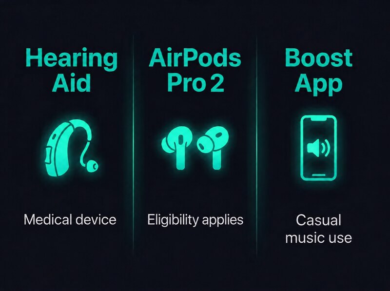 Hearing assistance and music playback - Hearing aid / AirPods Pro 2 (eligibility applies) / Boost app