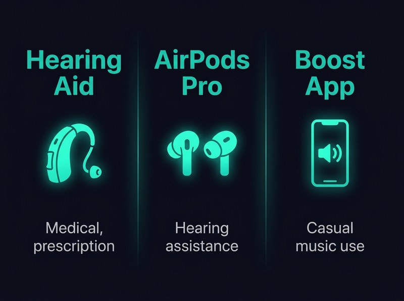 Three hearing assistance options - Hearing aid / AirPods Pro / App