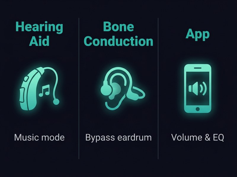 Three ways to enjoy music with hearing loss - Hearing aid / Bone conduction / App
