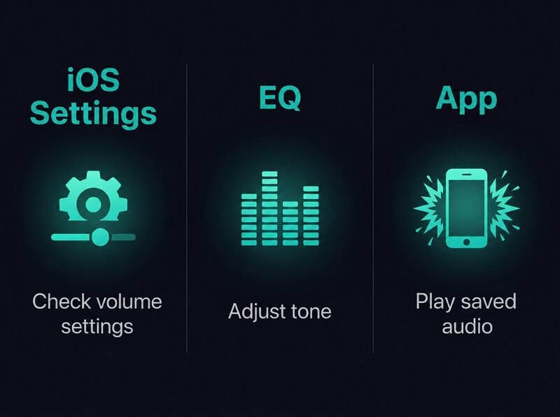 Three iPhone playback checks - iOS Settings / EQ / App