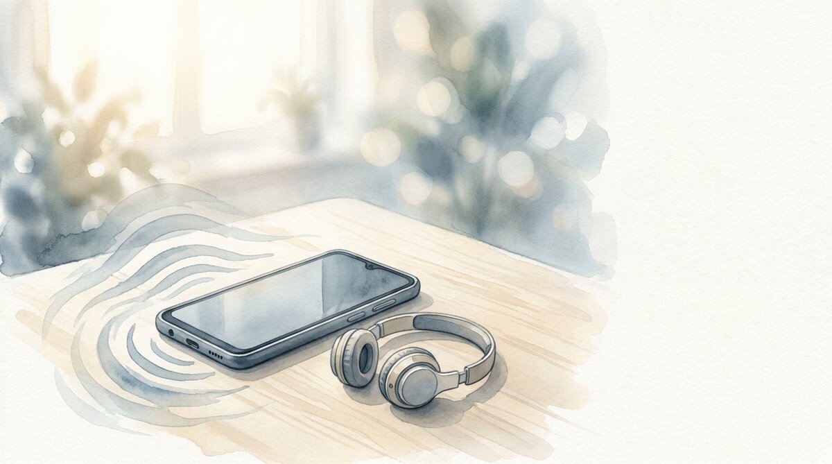 Android volume troubleshooting - watercolor illustration of phone with audio waves