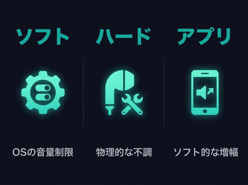 イヤホン音量問題の3つの原因 - ソフト / ハード / アプリ
