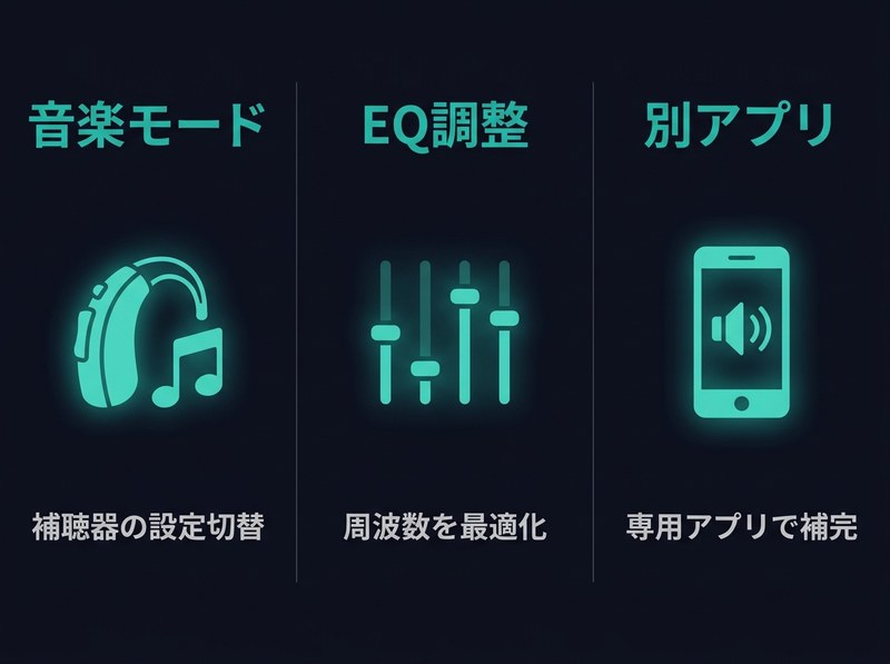補聴器音楽問題の3つの解決法 - 音楽モード / EQ調整 / 別アプリ